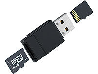 Xystec Dual-Mini-Card-Reader & USB-Stick für 2x microSD/SDHC; Aktive USB-3.0-Hubs mit Schnell-Lade-Funktion 