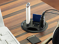 Xystec Tisch-Kabeldose 60 mm, USB-2.0-Hub, Card-Reader, Audioanschluss