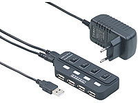Xystec Aktiver USB-2.0-Hub mit 4 Ports, einzeln schaltbar, 2-A-Netzteil; USB 2.0 Hubs USB 2.0 Hubs 
