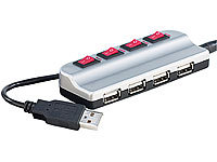 Xystec Aktiver USB-2.0-Hub mit 4 Ports, einzeln schaltbar; USB 2.0 Hubs USB 2.0 Hubs 