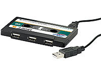 Xystec USB2.0-Hub mit 3 Ports im Musikkassetten-Design; Aktive USB-3.0-Hubs mit einzeln schaltbaren Ports, Aktive USB-3.0-Hubs mit Schnell-Lade-Funktion 