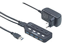 Xystec Aktiver USB-3.0-Hub mit 4 Ports, einzeln schaltbar, 2-A-Netzteil; SATA-Festplatten-Adapter, USB 2.0 Hubs SATA-Festplatten-Adapter, USB 2.0 Hubs SATA-Festplatten-Adapter, USB 2.0 Hubs 