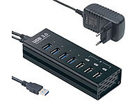 Xystec Aktiver USB-3.0-Hub mit 4 Ports & 3 Schnell-Lade-Buchsen (BC 1.2), 4 A