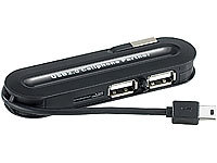 Xystec USB2.0-Hub mit 2 Ports, microSD-Card-Reader & Mini-USB; Aktive USB-3.0-Hubs mit einzeln schaltbaren Ports, Aktive USB-3.0-Hubs mit Schnell-Lade-Funktion 