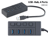 Xystec USB-3.0-Hub mit 4 Ports, einzeln schaltbar, bis 5 Gbit/s; USB 2.0 Hubs USB 2.0 Hubs USB 2.0 Hubs USB 2.0 Hubs 