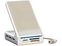 Xystec 4in1 Handy-Ablage & Ladestation mit Cardreader &USB-Hub, silber