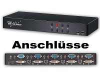 Xystec Dual-KVM-Switch für 4 PCs mit DVI/VGA, USB & Stereo-Audio