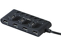 Xystec USB2.0-Hub mit 7 Ports, einzeln schaltbar; Aktive USB-3.0-Hubs mit einzeln schaltbaren Ports, Aktive USB-3.0-Hubs mit Schnell-Lade-Funktion 