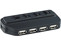 Xystec Passiver Stromspar-USB2.0-Hub mit einzeln schaltbaren Ports; USB-Hubs & Dockingstations für Notebooks und Macbooks 